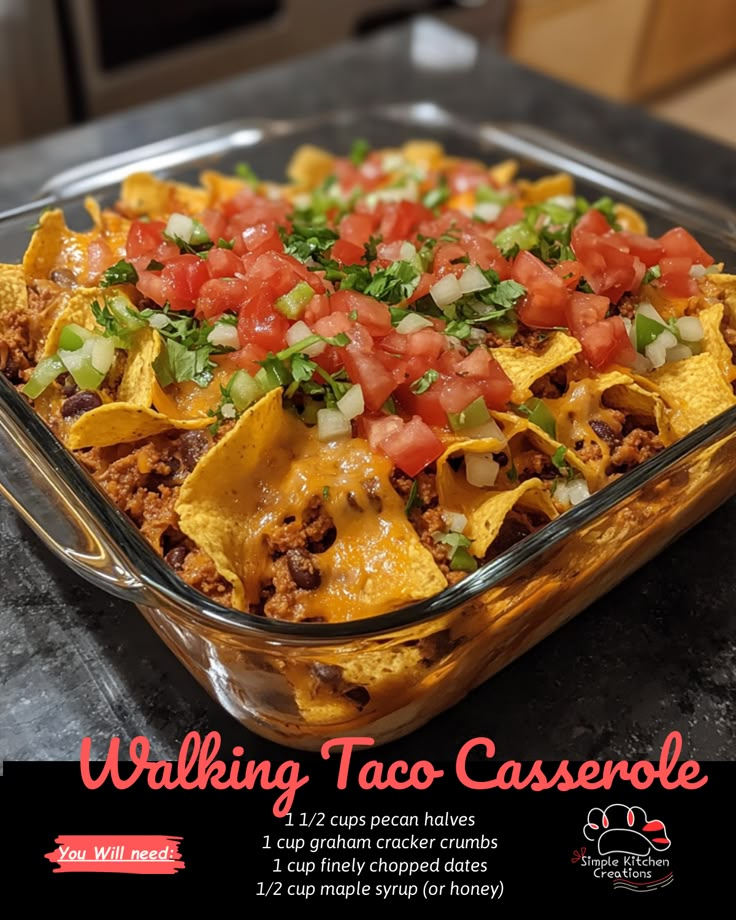 "Looking for a delicious twist on tacos? Try this easy and tasty Walking Taco Casserole recipe! Packed with all the flavors of a traditional taco, this casserole is sure to be a hit with the whole family. Get the recipe and add it to your dinner rotation today!" Walking Taco Bowls, Walking Talking Taco Casserole, Chicken Taco Bake Casserole, Taco Casserole Bake With Tortillas, Taco Meat Recipes Leftover, Walking Taco Bake, Taco Casserole Recipes, Leftover Taco Meat Recipes, Taco Bake Casserole