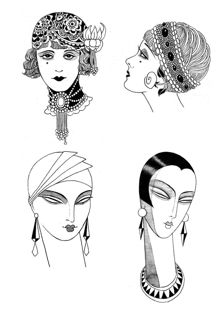 three women's heads with different hairstyles and headgear on them