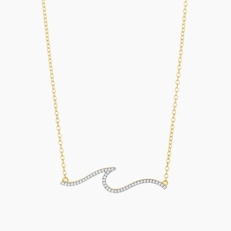 Buy Ocean Waves Diamond Pendant Necklace Wave Necklace, Demi Fine Jewelry, Stunning Necklace, Diamond Pendant Necklace, Gold Pendant Necklace, Ocean Waves, Real Diamonds, Gold Plated Sterling Silver, Diamond Pendant