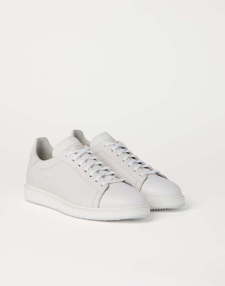 Calfskin sneakers (242MZUALGL325) for Man | Brunello Cucinelli Luxury Calf Leather Sneakers For Streetwear, Luxury Lace-up Sneakers For Streetwear, Textured Sole Calf Leather Sneakers For Streetwear, Calf Leather Sneakers With Textured Sole For Streetwear, Streetwear Calf Leather Sneakers With Textured Sole, Streetwear Sneakers With Textured Sole And Calf Leather, Luxury Round Toe Sneakers For Streetwear, White Casual Sneakers In Calf Leather, Lace-up Calf Leather Sneakers With Leather Sole