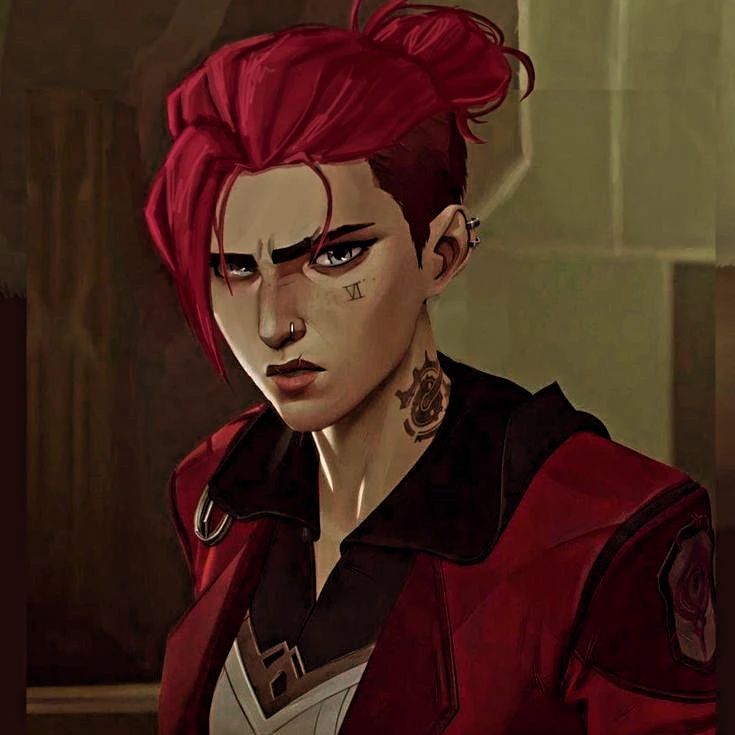 an animated character with red hair and piercings