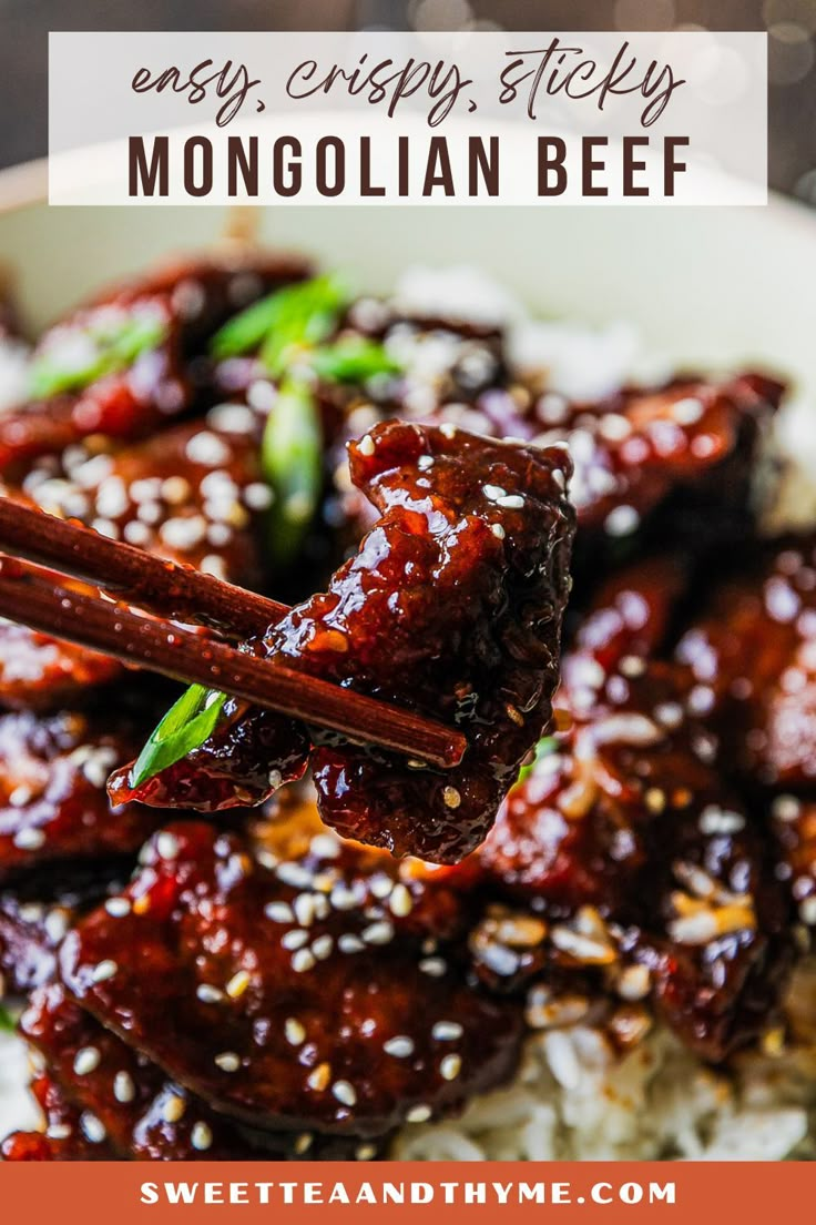 Easy Sticky Crispy Mongolian Beef Mongolian Beef Half Baked Harvest, Asian Beef Sauce Recipes, Mongolian Beef Tacos, Crispy Orange Beef Recipe, Asian Entree Recipes, Asian Recipes With Beef, Flank Steak Mongolian Beef, Easy Red Meat Recipes, Winter Meat Recipes