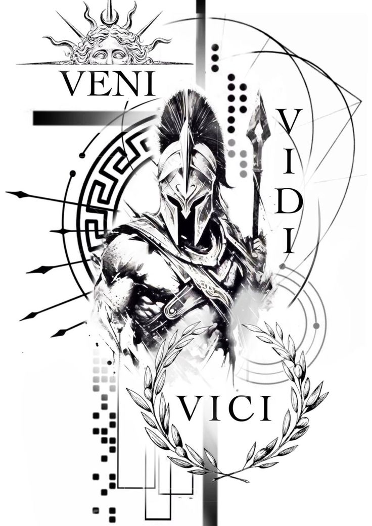 Tattoo Spartan Warriors, Veni Vidi Vici Tattoo Men Arm, Gladiator Tattoo Ideas, Gladiator Sleeve Tattoo, Gladiator Symbol, Spartan Warrior Drawing, Black Warrior Tattoo, Gladiators Tattoo, Gladiator Tattoo Sleeve