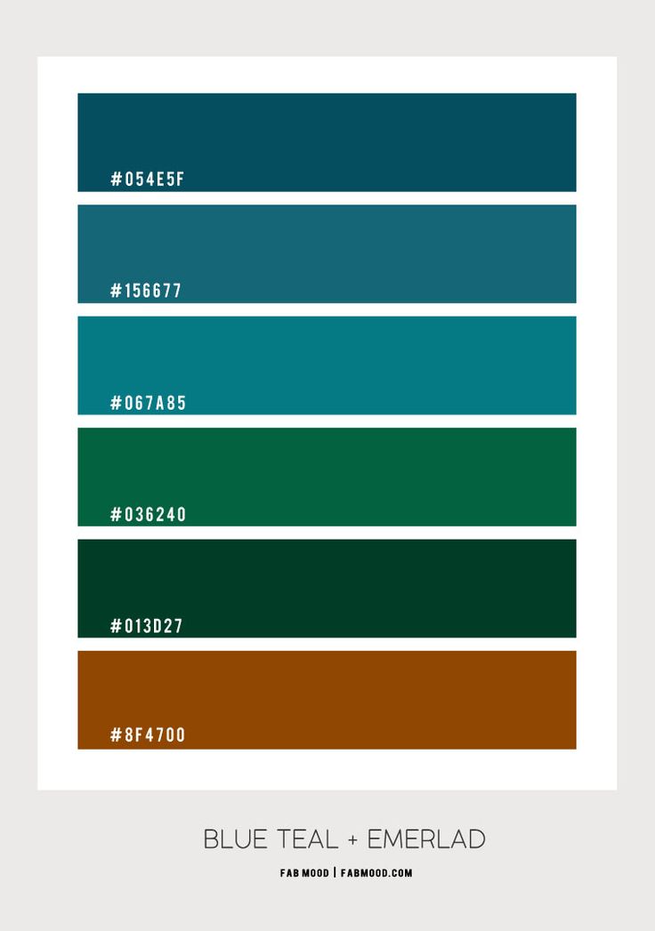 the color scheme for blue teal - emerald is shown in shades of green and brown