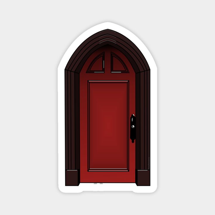 an illustration of a red door with a black handle in front of a white background