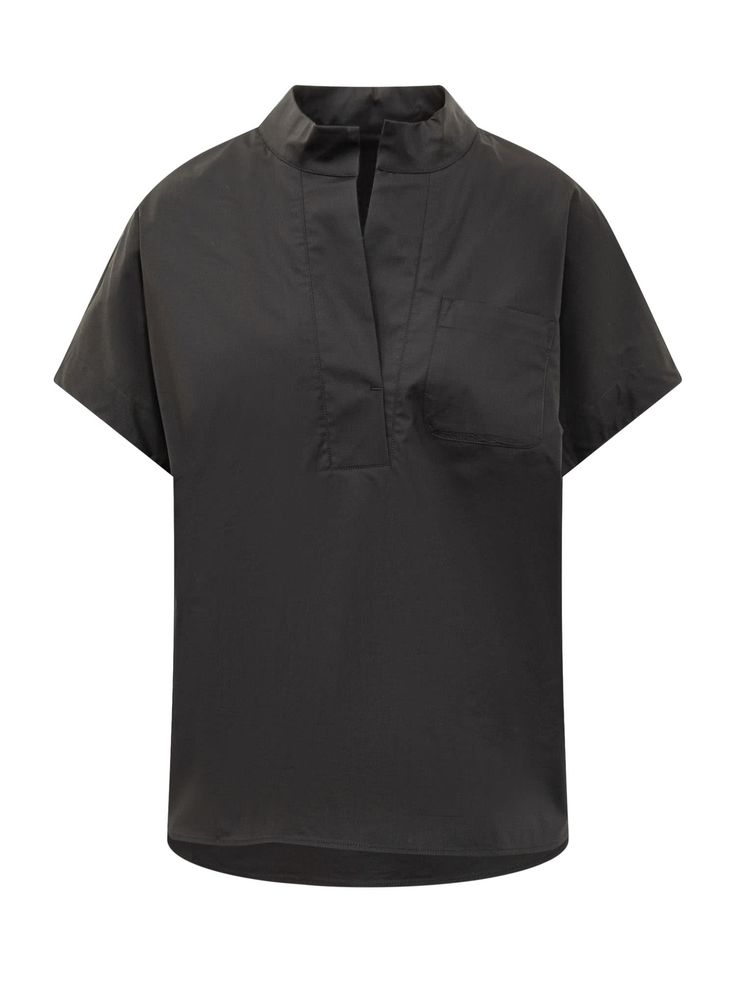 Short-sleeved shirt. Mandarin collar with V-neck on the front. Pocket on the front. Embroidered logo on the side.Composition: 77% Cotton, 17% Silk, 6% Elastane Italian Outfits, Top Designer Brands, Fashion Line, Pair Of Pants, High End Fashion, Mandarin Collar, In The Morning, The Morning, Fashion Item