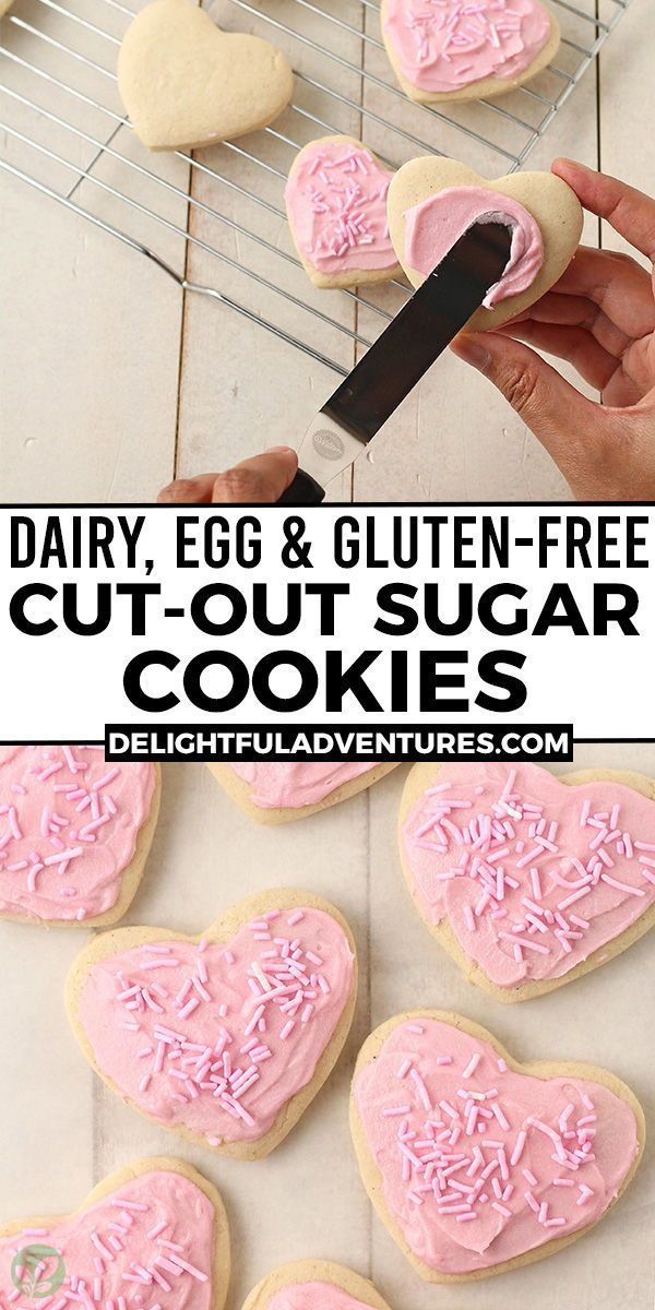 Allergy Friendly Sugar Cookies, Gluten Free Dairy Free Egg Free Dinner, Gluten Free Egg Free Cookie Recipes, Gluten Free Dairy Free Eggless Recipes, Egg Free Roll Out Cookies, Egg Free Cut Out Cookies, Gluten Free Sugar Cookie Recipe Cut Out, Dairy And Egg Free Christmas Treats, Gluten Free Vegan Valentines Day Treats