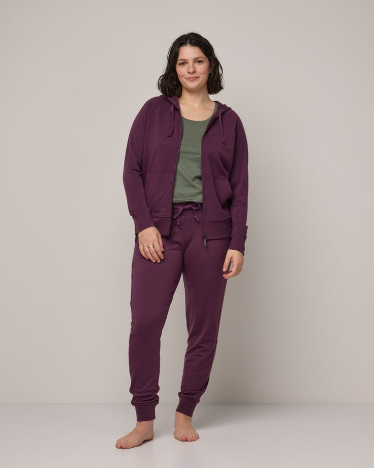 Aspen Merino Wool Jogger - Marionberry - wool& Cozy Cotton Activewear For Relaxation, Cozy Sweats With Elastic Cuffs For Lounging, Comfy Winter Loungewear Activewear, Solid Sweats With Elastic Cuffs For Loungewear, Comfortable Winter Activewear For Lounging, Sportswear Pants With Ribbed Cuffs For Loungewear, Sportswear Lounge Pants With Ribbed Waistband, Sportswear Pants With Ribbed Waistband For Loungewear, Solid Activewear With Ribbed Cuffs And Cozy Style