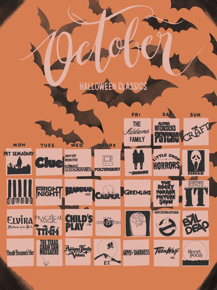 an orange poster with black and white lettering that says octen halloween classics on it