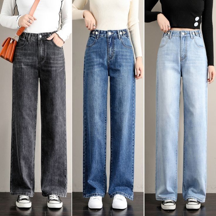 Wide Leg Jeans Outfit, Types Of Jeans, Korean Casual Outfits, Easy Trendy Outfits, Wide Jeans, 가을 패션, Type Of Pants, Girls Fashion Clothes, Teenage Fashion Outfits