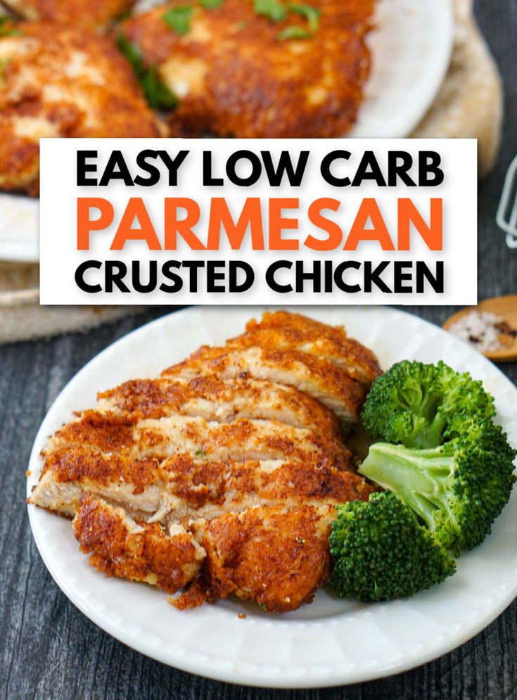 this is an easy low carb parmesan crusted chicken with broccoli on the side