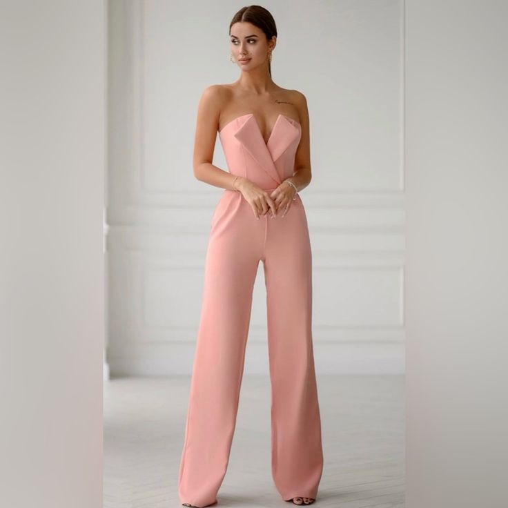 Elagia Bridal Jumpsuit Color: Dusty Pink Brand New - Never Been Worn Size - L Price $125 Fitted Summer Jumpsuits And Rompers For Gala, Fitted Jumpsuits And Rompers For Gala In Summer, Fitted Jumpsuits And Rompers For Summer Gala, Elegant Strapless Fitted Jumpsuits And Rompers, Elegant Fitted Strapless Jumpsuits And Rompers, Fitted Strapless Jumpsuit For Summer Gala, Fitted Strapless Jumpsuit For Spring Cocktail, Strapless Fitted Jumpsuits And Rompers For Gala, Elegant Pink Strapless Jumpsuit For Summer