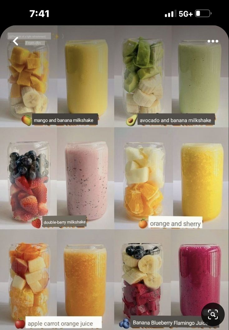 an image of different types of smoothies in jars