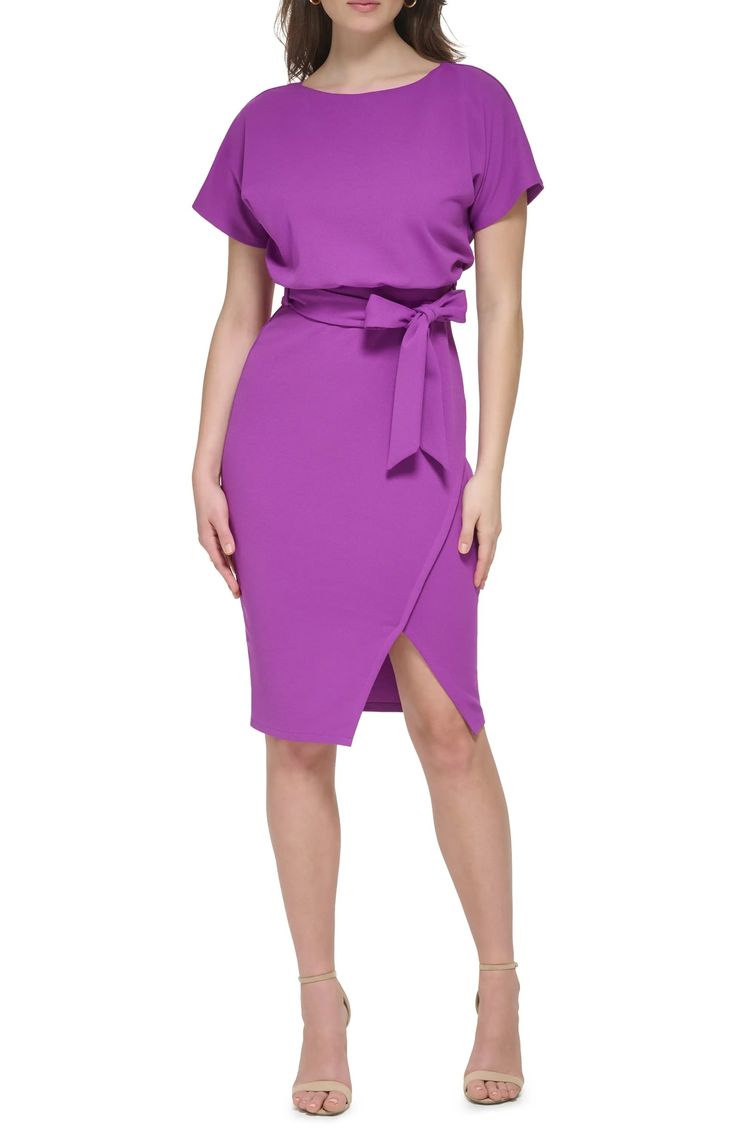 Kensie Tie Front Blouson Dress | Nordstromrack Bateau Neck, Daytime Dresses, Blouson Dress, Lovely Clothes, Waist Belt, Sundress, Dress Outfits, Envelope, Size 4