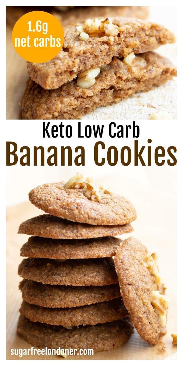 the keto low carb banana cookies are stacked on top of each other and ready to be eaten