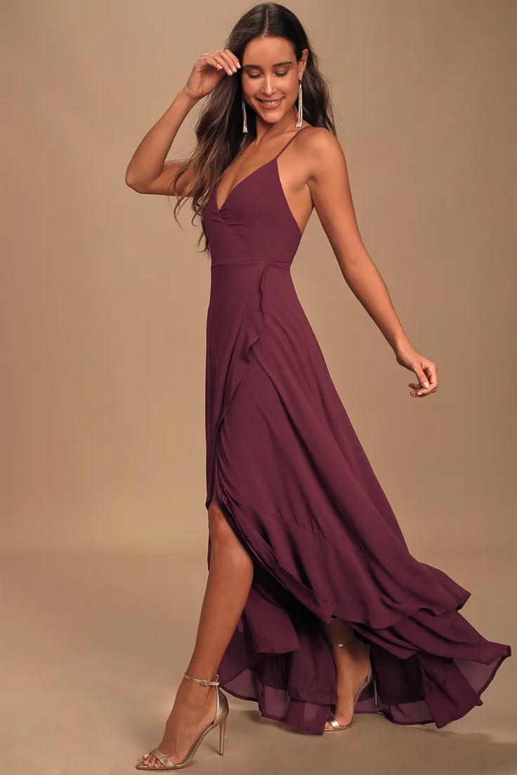 Shop Dresses for Weddings | Wedding Guest Dresses - Lulus Plum Dress, Wedding Guest Attire, Look Formal, High Low Maxi Dress, Long Sleeve Wrap Dress, Guest Attire, Wedding Attire Guest, Most Beautiful Dresses, Shower Dresses