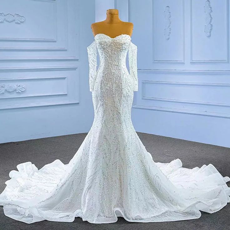 Luxury Sweetheart Pearls Mermaid Wedding Gowns Dresses Timeless Wedding Dress, Wedding Dress Sequin, Gowns Dresses Elegant, Trumpet Wedding Dress, Sequin Wedding, Wedding Gowns Mermaid, Wedding Dresses Beaded, Beaded Wedding, Luxury Wedding Dress