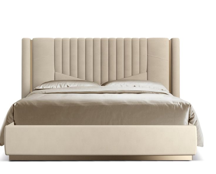 a bed with an upholstered headboard and foot board is shown in front of a white background