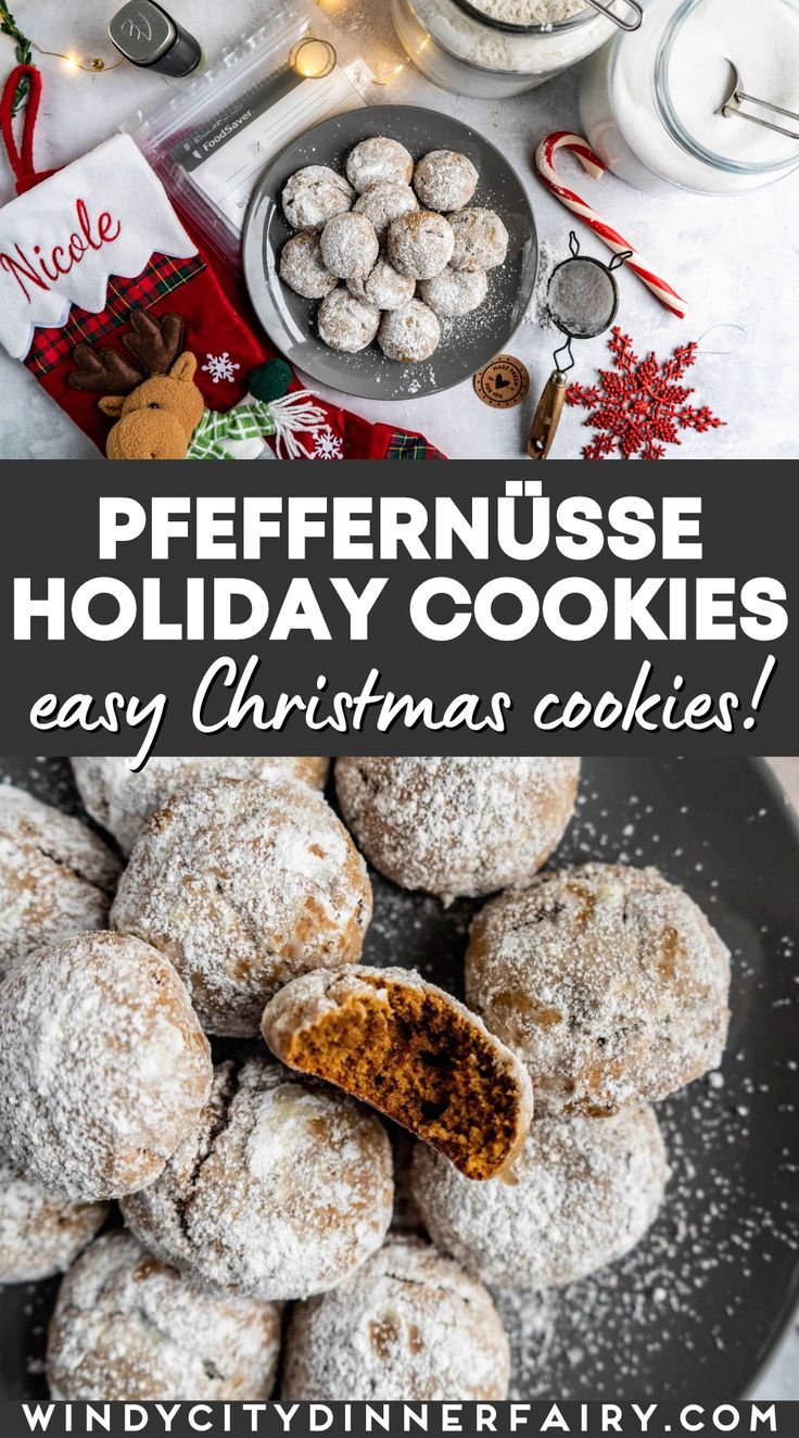 christmas cookies with text overlay that reads, peppernut holiday cookies easy christmas cookies