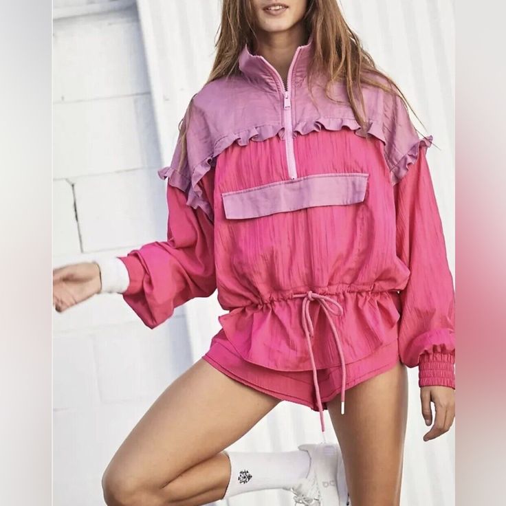 Zip Closure Collar Long Sleeves Kangaroo Pocket Lined Imported Product Specifications 20" L Material & Care Polyester, Cotton Machine Washable Spring Long Sleeve Track Jacket For Loungewear, Relaxed Fit Half-zip Spring Top, Spring Relaxed Fit Half-zip Top, Spring Half-zip Top With Relaxed Fit, Casual Pink Half-zip Outerwear, Spring Sweatshirt With Pockets For Loungewear, Pink Half-zip Sweatshirt For Fall, Long Sleeve Track Jacket For Fall Loungewear, Pink Half-zip Top For Fall