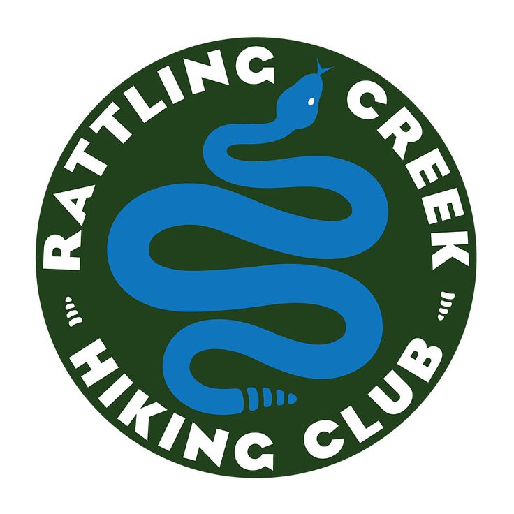 a green and blue logo with the words battling creek hiking club on it's side