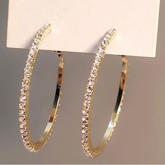 Bling Hoop Gold Earrings 18k Plated Womens Gold Earrings, Prom Accessories Jewelry Gold, Gold Hoop Earrings Big, Gold Hoops With Diamonds, Formal Earrings Gold, Quince Earrings Gold, Sparkling Yellow Gold Round Hoop Earrings, Gold Sparkling Hoop Earrings, Gold Cubic Zirconia Hoop Earrings