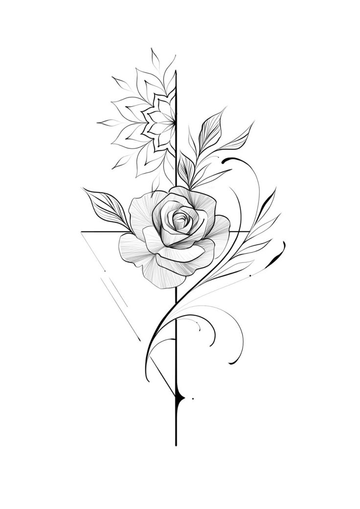 a black and white drawing of a rose