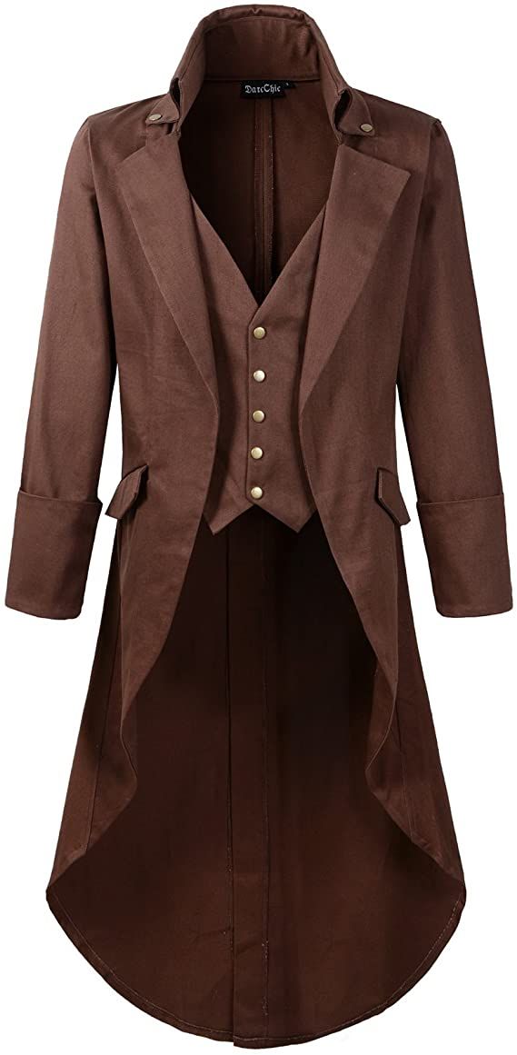 Amazon.com: DarcChic Mens Gothic Tailcoat Jacket Black Steampunk VTG Victorian High Collar Coat (XL, Brown) : Clothing, Shoes & Jewelry Victorian Tuxedo, Gothic Tailcoat, Steampunk Gentleman, Victorian Mens Clothing, Moda Steampunk, Victorian Jacket, Steampunk Coat, Victorian Coat, Steampunk Jacket