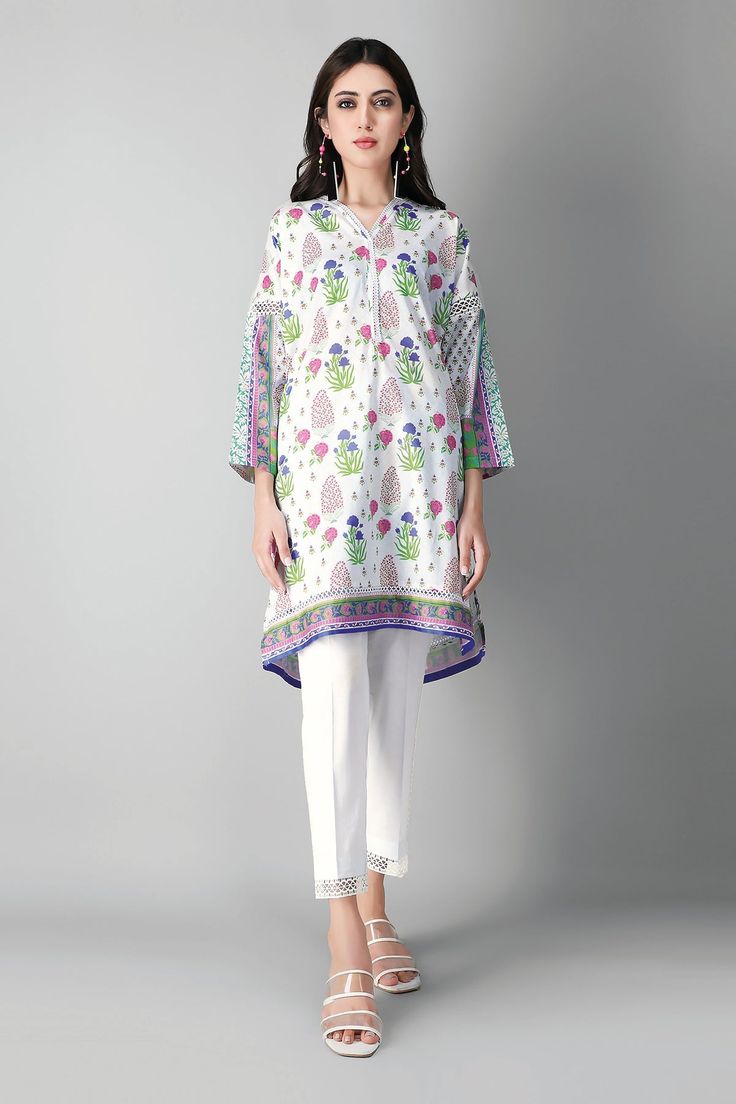 Khaadi J21238 White Eid Collection 2021 Spring Semi-stitched Lawn Suit With Dupatta, White Tunic Sets For Summer, Spring Tunic Sets With Printed Motifs, Spring Lawn Suit With Printed Motifs In Mulmul, Spring Mulmul Lawn Suit With Printed Motifs, White Tunic Sets For Eid, Summer Floral Print Lawn Suit In Cambric, Spring Printed Tunic Sets, Summer Floral Print Cambric Lawn Suit