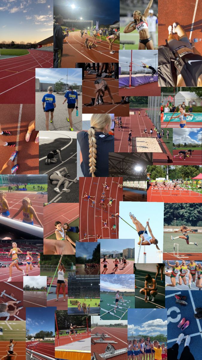 a collage of photos with people and sports equipment