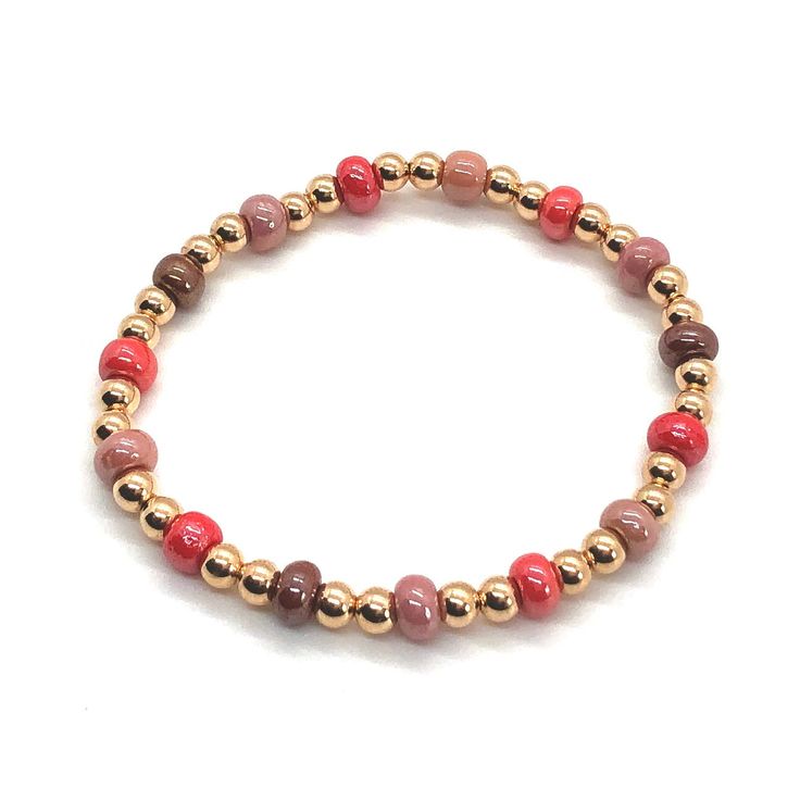 Colorful Beaded Bracelets | Large Multicolor Beads | Gold/Silver Beads – Strands and Bands by Fran Everyday Stretch Bracelet With Colorful Beads, Colorful Beads Stretch Bracelet For Everyday, Trendy Red Beaded Bracelets With Colorful Beads, Trendy Coral Beaded Bracelets, Orange Beaded Bracelets For Everyday Wear, Red Beaded Bracelets For Everyday Wear, Trendy Red Beaded Bracelets With Tiny Beads, Colorful Stretch Bracelet With Round Beads, Multicolor Round Beads Bracelets For Everyday