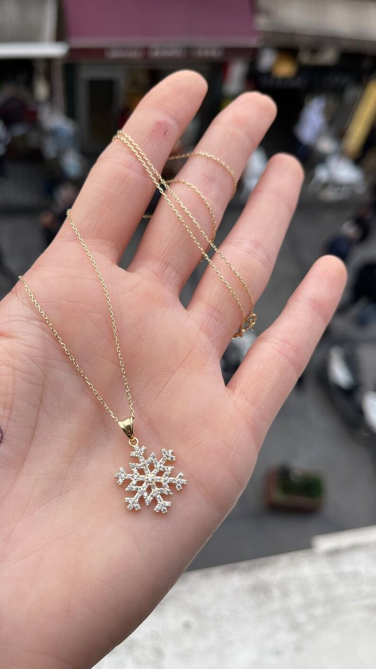 14k Solid Gold Snowflake Christmas Necklace Gold Sparkly - Etsy Christmas Party Jewelry With Cubic Zirconia, White Gold Snowflake Necklace For Anniversary, Christmas Gift Cubic Zirconia Necklace, Snowflake Necklace For Christmas Anniversary, Cubic Zirconia Necklace For Christmas, Christmas Snowflake Necklace For Anniversary, Elegant Jewelry For Anniversary In Winter, Elegant Festive Jewelry For Winter, Elegant Winter Jewelry As Gift