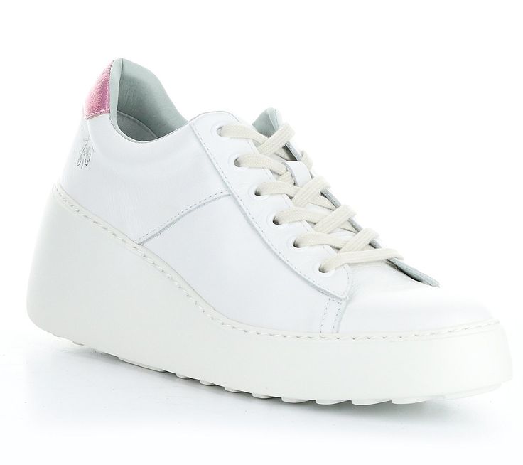 Sneak some sleek style into your casual looks with the sporty appeal of these fashionable sneakers featuring sturdy wedge heels to support your strides. From Fly London. White Casual Platform Sneakers With Wedge Heel, Casual White Platform Sneakers With Wedge Heel, White Wedge Heel Platform Sneakers Casual, Sporty Leather Platform Sneakers With Wedge Heel, Sporty Spring Platform Wedge Sneakers, Spring Sporty Platform Wedge Sneakers, Modern Platform Sneakers With Wedge Heel, Sporty White Wedge Heel Platform Sneakers, High-top Platform Sneakers For Walking