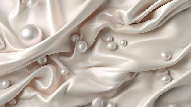 an abstract photo of white fabric with pearls on the top and bottom, as seen from above