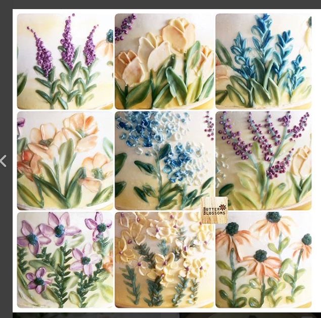 six different images of flowers painted on ceramic tiles