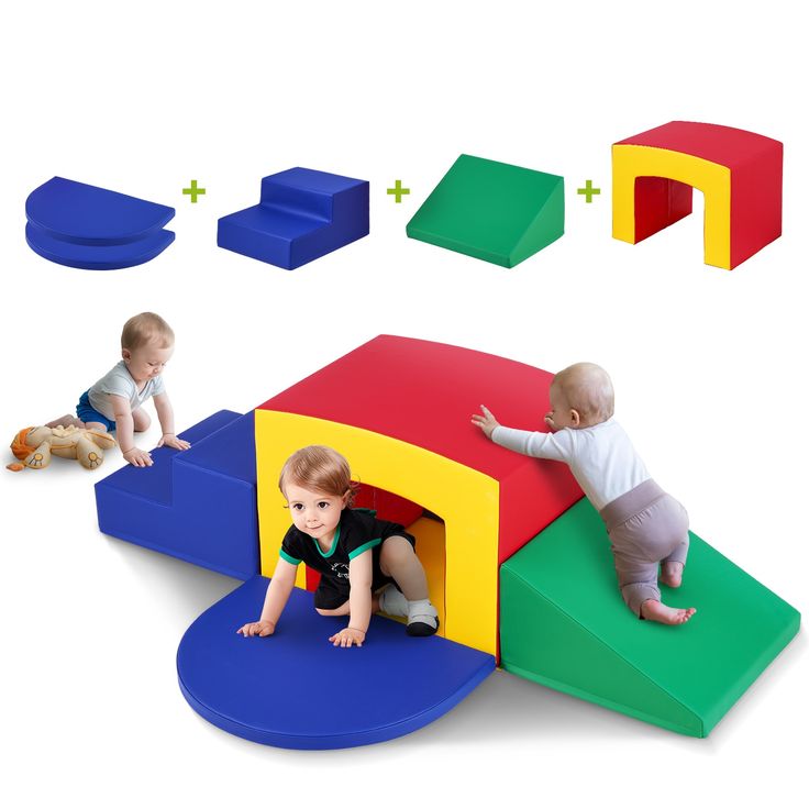 two babies playing in a colorful play house