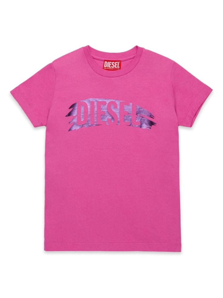 pink cotton lightweight jersey round neck logo print to the front metallic effect short sleeves straight hem Nike Winter Jackets, Diesel Shirt, Bape Shirt, Cute Online Clothing Stores, Diesel Shirts, Cute Clothing Stores, Fly Outfit, Dress With Jean Jacket, Teen Boy Outfits