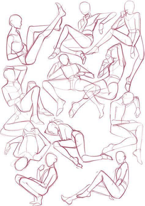 a drawing of people sitting and standing around each other with their legs spread out in the air