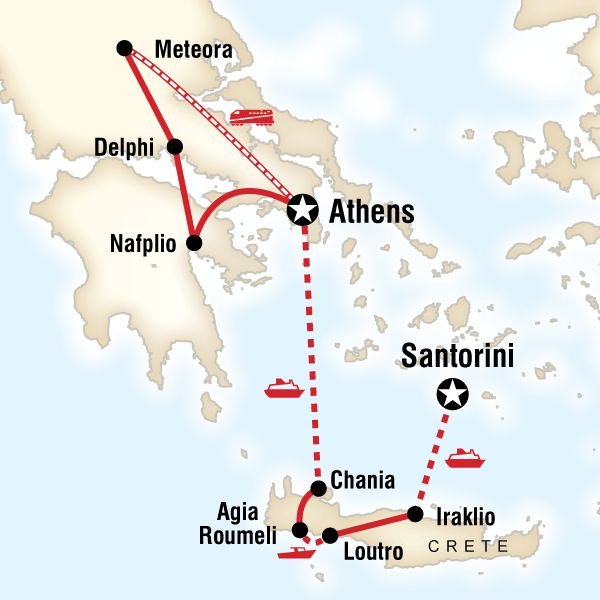 the route map for the greek island of aethis, which is located on top of