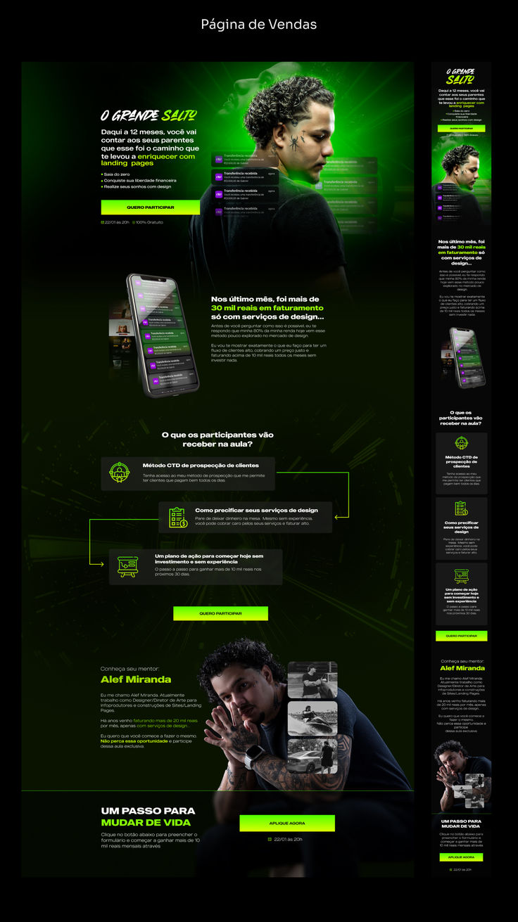 an image of a web page with green and black colors on the front, side and back