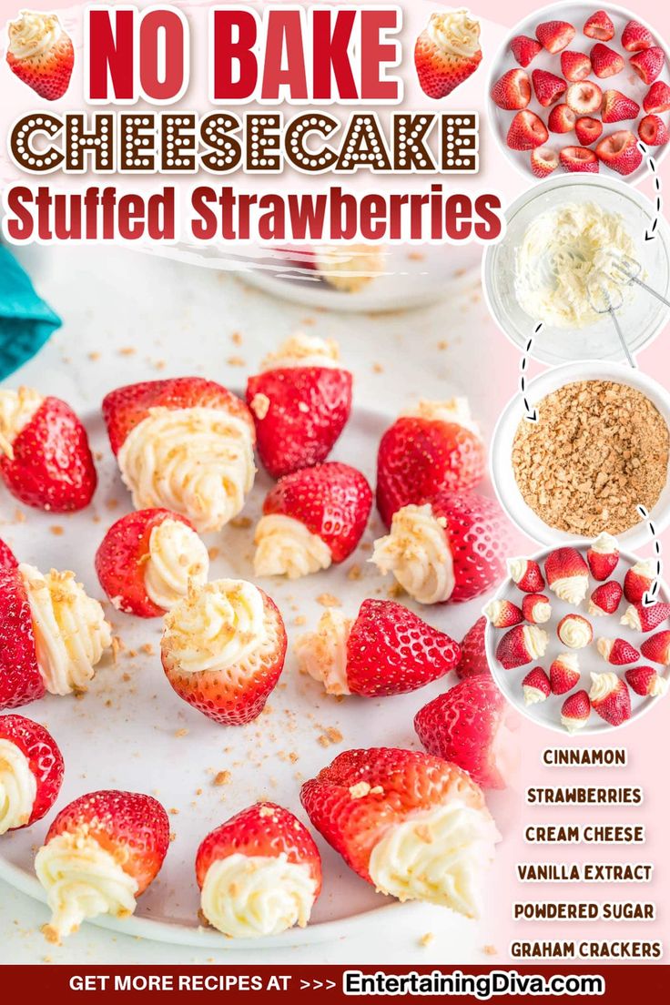 No Bake Cheesecake Stuffed Strawberries | Recipes Deviled Cheesecake Strawberries, Cheesecake Strawberries Stuffed, Strawberries 4th Of July, Cheesecake Deviled Strawberries, Strawberry Stuffed Cheesecake, Cream Cheese Filled Strawberries, Soda Cupcakes, Cheesecake Filled Strawberries, Powdered Sugar Cookies