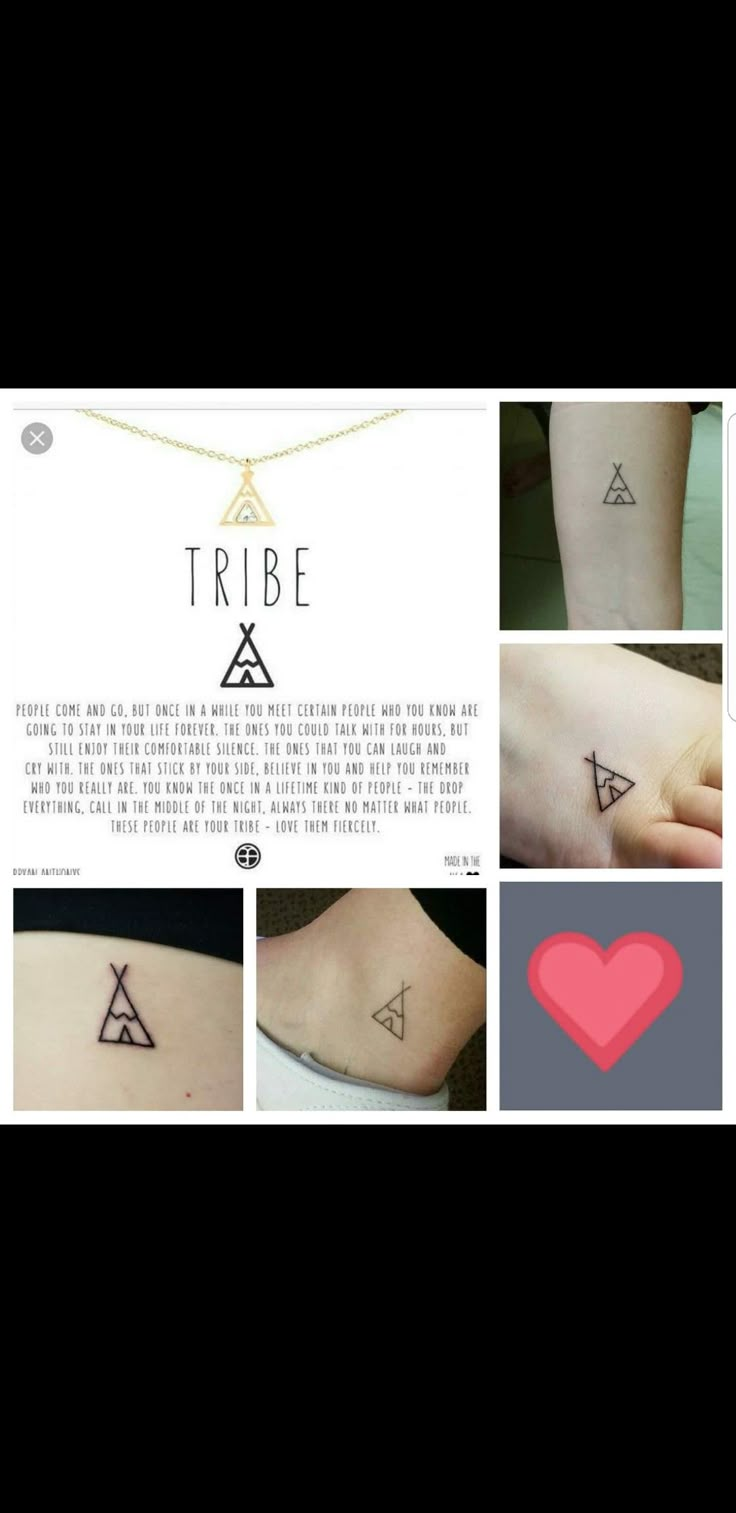 three triangle tattoos on the back of a woman's leg, with different symbols