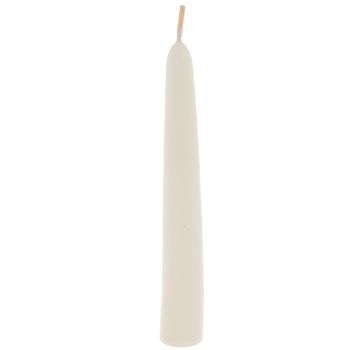 a tall white candle with a wooden stick sticking out of it's side on a white background