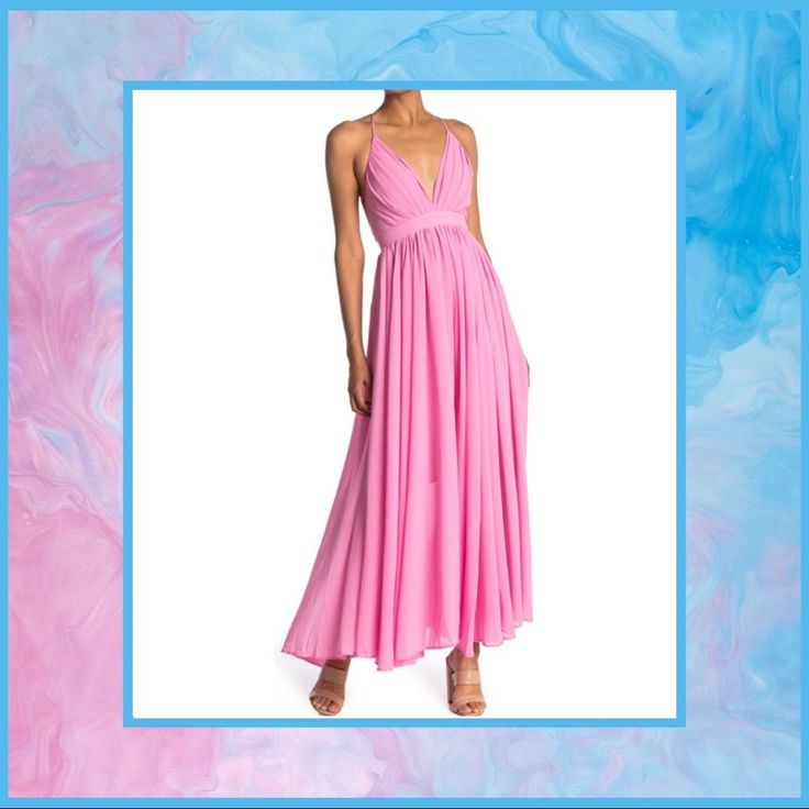 This Bubblegum Pink Maxi Dress By Meghan La Is Sexy Yet Demure With An Empire Waist And A Deep V-Neckline. Features Built-In Bra Cups, Adjustable Crisscross Spaghetti Straps And A Center Back Zipper With A Hook-And-Eye Closure. The Full Length Skirt Flares From The Gathered Empire Seam For An Ultra-Dramatic Look And Is Partially Lined With A Soft, Lightweight Knit Fabric. Approximately 56” Length. Pink Flowy V-neck Maxi Dress, Pink V-neck Sundress Maxi Dress, Flowy Flirty Maxi Dress For Day Out, Flirty V-neck Maxi Dress For The Beach, Spring Summer Maxi Dress For Night Out, Spring Maxi Dress For Night Out, Flowy Flirty Maxi Dress, Pink Halter Neck Maxi Dress For Date Night, Feminine Summer Maxi Dress For Night Out