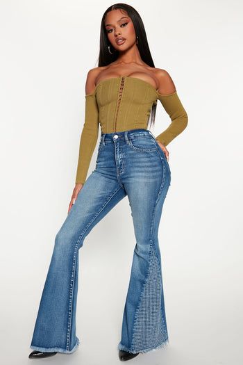 Deep In My Soul Flare Jeans - Medium Blue Wash | Fashion Nova, Jeans | Fashion Nova Best Jeans For Women, Chick Flicks, Tomboy Outfits, Jeans Fashion, Fashion Nova Jeans, Best Jeans, Denim Flares, My Soul, Dark Denim