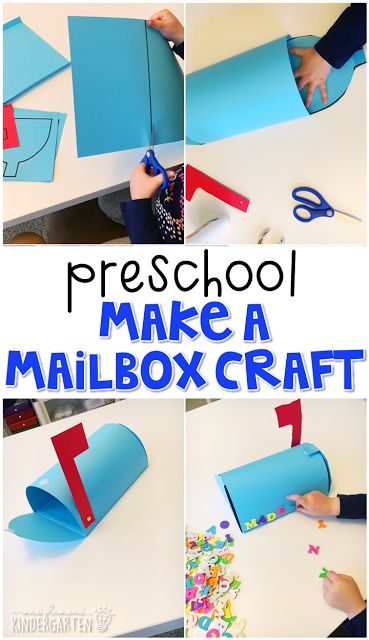 kids making mailbox craft with paper and scissors