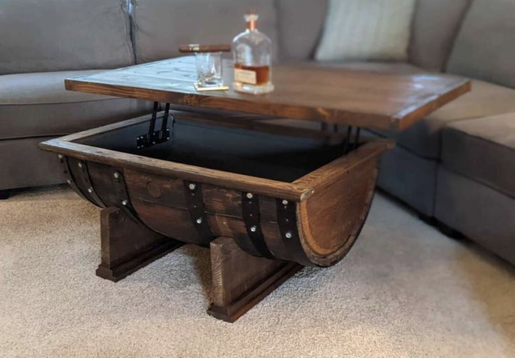 a coffee table with an open trunk underneath it