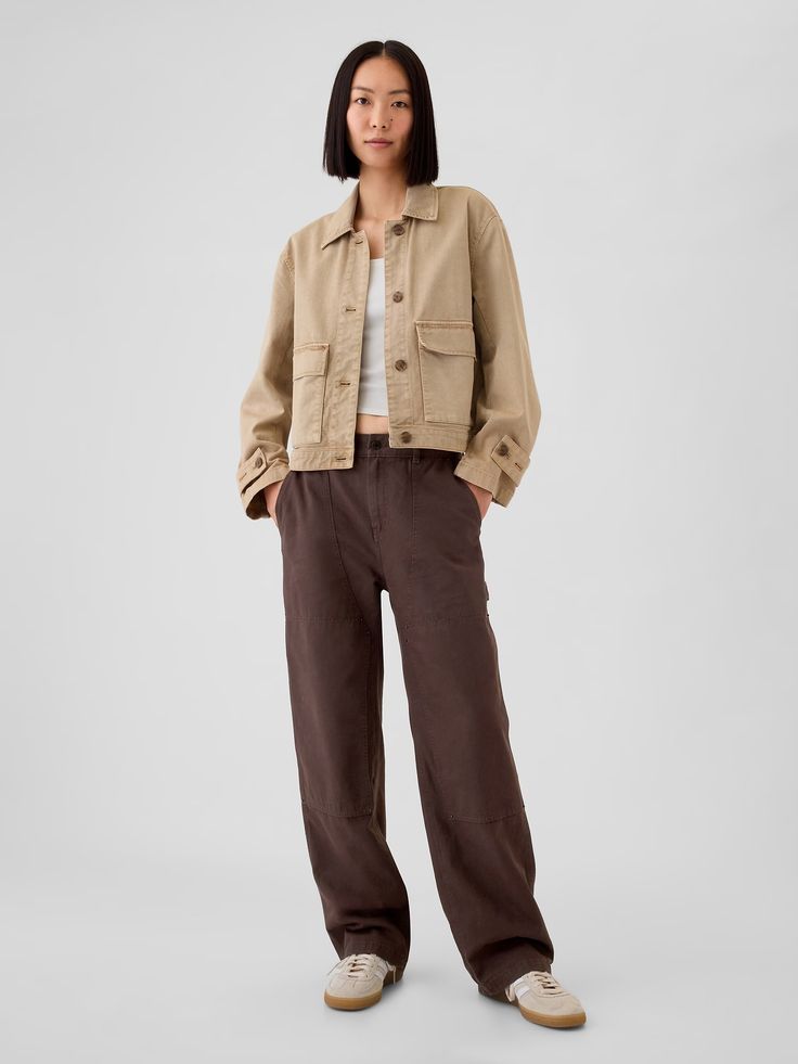 High Rise Double-Knee Carpenter Pants | Gap Brown Carpenter Pants Outfit, Carpenter Pants Outfit, Editorial Poses, Button Down Outfit, Staple Wardrobe, Easy Silhouette, 2024 Outfits, September Birthday, Carpenter Pants