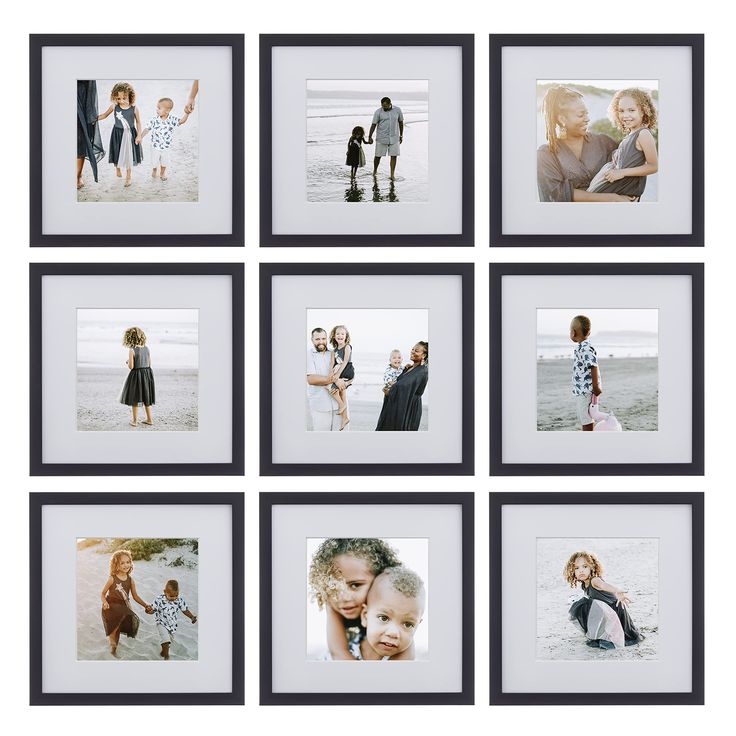 PRICES MAY VARY. Contemporary Gallery Frame Set – This collection features 9 gallery wall frames that can display 8x8 photographs or art prints with the included mat or 12x12 photos or art prints without the mat. Each frame is finished in a traditional matte black that complements almost every décor style. Easy to Hang - The included easy-to-hang wall template with multiple layout options allows you to build the great gallery wall and frees you from the hassle of measuring and framing. Simply ha Hallway Photo Gallery Target, Bigs Picture Frames, Gallery Wall Black Frames Walmart, Picture Frame Wall In Dining Room, Ikea Picture Frame Wall Photo Displays, Ikea White Frames Gallery Wall, Family Photo Wall Target, Family Wedding Picture Wall Display, Photo Gallery Wall Target