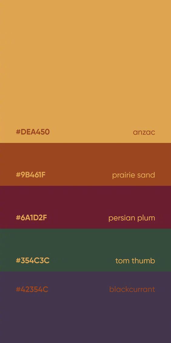 an image of the color scheme for different types of paint colors and their corresponding names